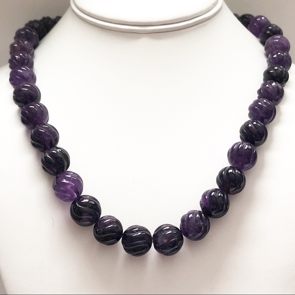 Desert Rose Trading Carved Amethyst Bead Sterling Silver Necklace